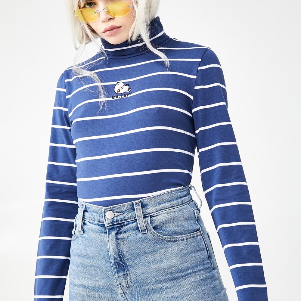 NEW Lazy Oaf Mr Lazy Stripe Turtleneck Shirt
